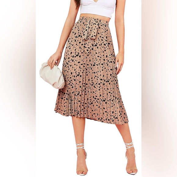 vintage Dresses & Skirts - Pleated leopard midi skirt with removable bow smal s